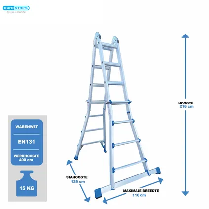 Eurostairs Vouwladder - Semi-professioneel ladder - 4x4 sporten - Silver 2