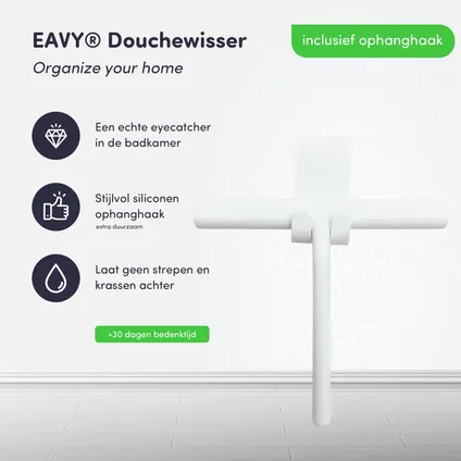 EAVY Douchewisser Wit met Ophangsysteem - Raamwisser - Trekker Douche - Silicone - 21cm x 16cm 3