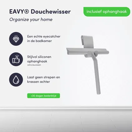 EAVY Douchewisser Grijs met Ophangsysteem - Raamwisser - Silicone - 21cm x 16cm 3