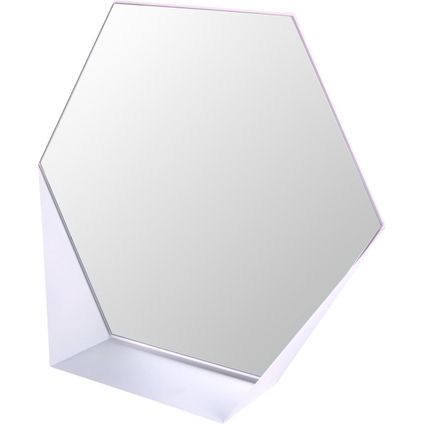 Gorillz Hive Wall Mirror with Shelf - Hexagon Mirror Hanging - 60 x 52 cm - Metal White