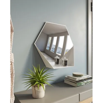Gorillz Hive Wandspiegel met Plank - Hexagon Spiegel Hangend - 60 x 52 cm - Metaal Wit 3