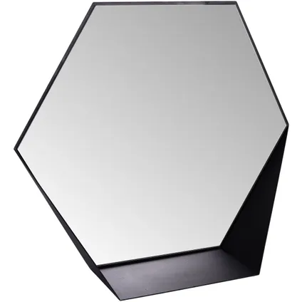 Gorillz Hive Wall Mirror with Shelf - Hexagon Mirror Hanging - 60 x 52 cm - Industrial Black
