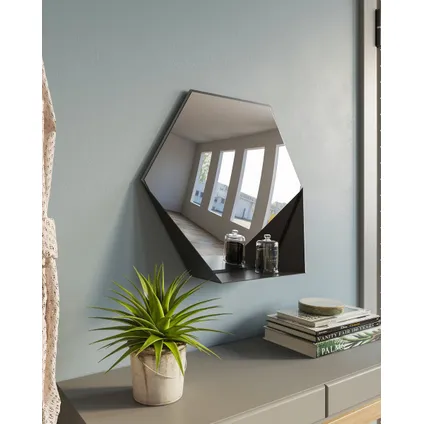 Gorillz Hive Wandspiegel met Plank - Hexagon Spiegel Hangend - 60 x 52 cm - Industrieel Zwart 4