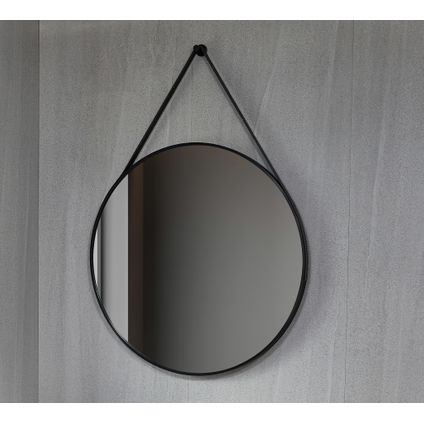 Bella Mirror - Spiegel rond 80 cm met trendy riem zwart frame