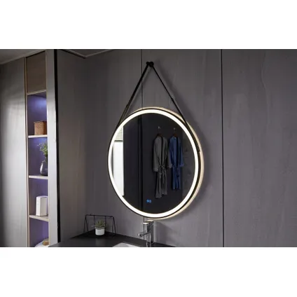 Bella Mirror - Spiegel 80 cm met trendy riem zwart frame, inbouw led verlichting en anti-condens 2