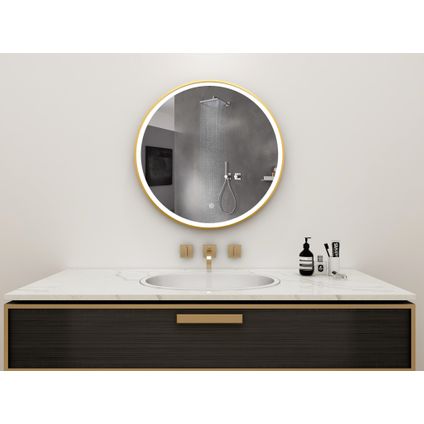 Bella Mirror - Spiegel rond 80 cm met gouden frame, led verlichting en anti condens