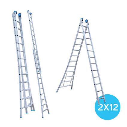 Eurostairs uitgebogen Reform ladder - Tweedelige ladder met 2x12 sporten