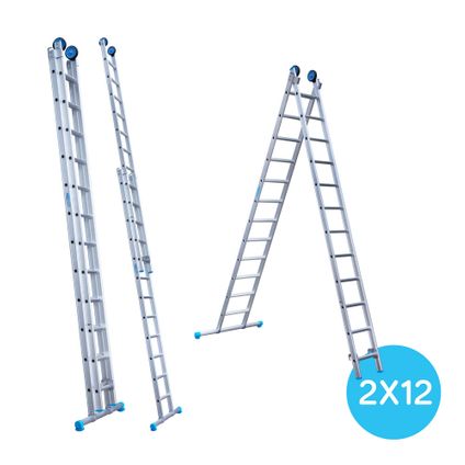 Eurostairs rechte Reform ladder - Tweedelige ladder met 2x12 sporten