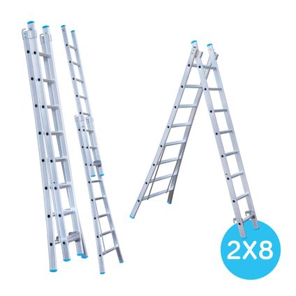Eurostairs uitgebogen Reform ladder - Tweedelige ladder met 2x8 sporten
