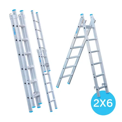 Eurostairs rechte Reform ladder - Tweedelige ladder met 2x6 sporten