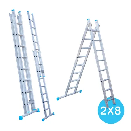Eurostairs rechte Reform ladder - Tweedelige ladder met 2x8 sporten