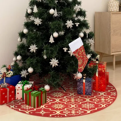 vidaXL Kerstboomrok luxe met sok 122 cm stof rood 2