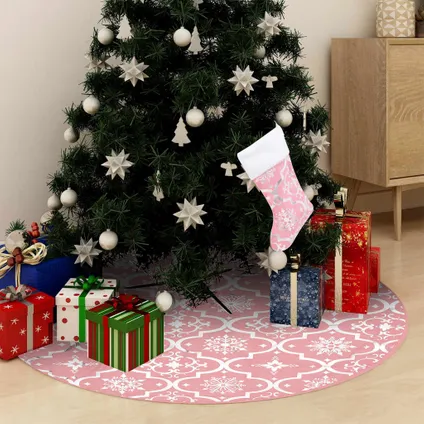 vidaXL Jupe de sapin de Noël de luxe avec chaussette Rose 122 cm 2