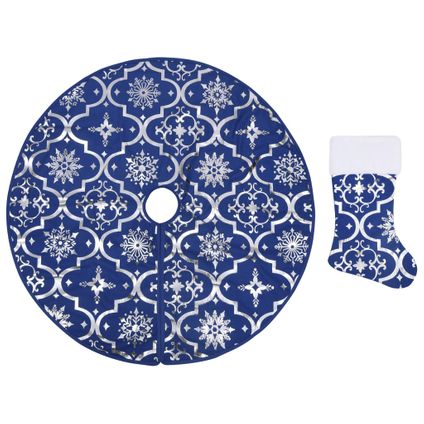 vidaXL Jupe de sapin de Noël de luxe avec chaussette Bleu 90 cm