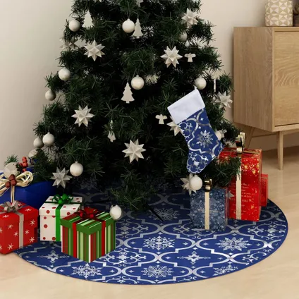 vidaXL Kerstboomrok luxe met sok 90 cm stof blauw 2