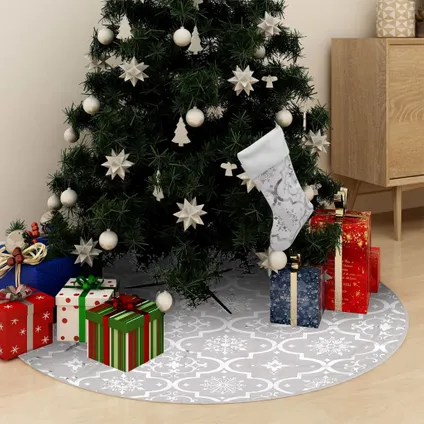 vidaXL Jupe de sapin de Noël de luxe avec chaussette Blanc 122cm 2