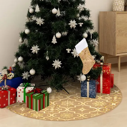 vidaXL Jupe de sapin de Noël de luxe avec chaussette Jaune 150cm 2