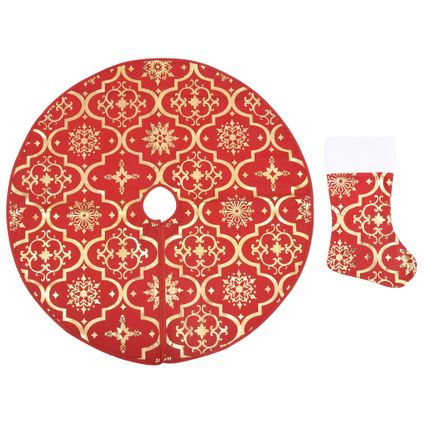 vidaXL Jupe de sapin de Noël de luxe avec chaussette Rouge 90 cm