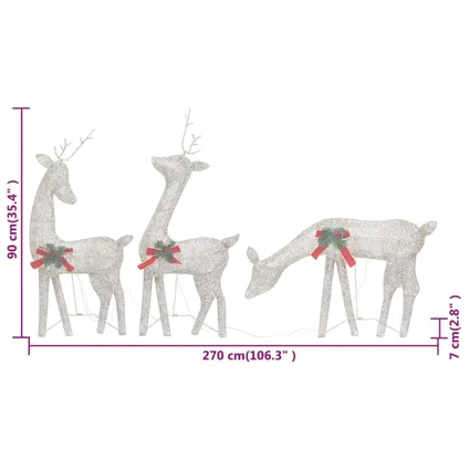 vidaXL Famille de rennes de Noël 270x7x90 cm Doré Blanc chaud 10