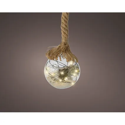 Kerstbal met jute touw en 40 LED lampjes - 20cm - Helder glas 4