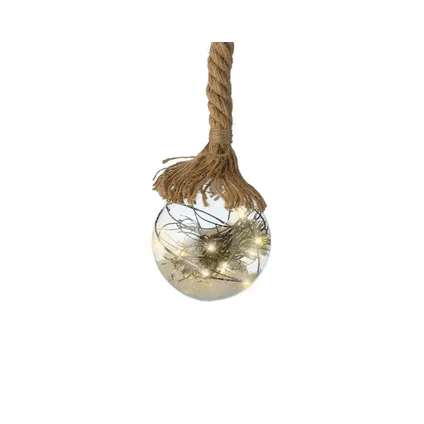 Kerstbal met jute touw en 40 LED lampjes - 20cm - Helder glas 5