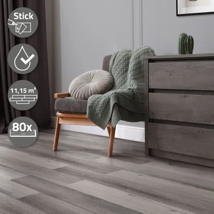 Revêtement de sol ML-Design PVC vinyle adhésif gris aspect bois de pin 11,15 m² 80 planches 4