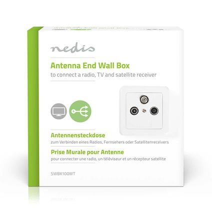 Boite d'antenne murale Nedis Fresh Green Giftbox 1x F-connecteur femelle - connecteur mâle 1x IEC - 75 Ohm argent - blanc