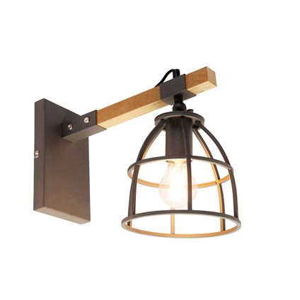 QAZQA Smart wandlamp donkergrijs met hout verstelbaar incl. Wifi A60 - Arthur