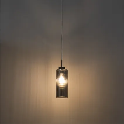 QAZQA Art Deco hanglamp zwart met smoke glas - Laura 10