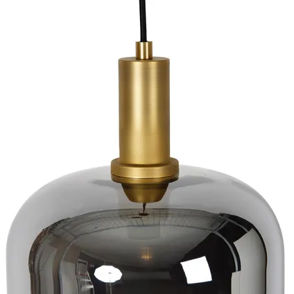 QAZQA Hanglamp zwart met goud en smoke glas incl. PUCC - Zuzanna 2