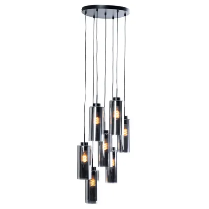 QAZQA Art Deco hanglamp zwart met smoke glas 7-lichts - Laura 2