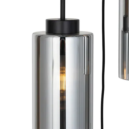QAZQA Art Deco hanglamp zwart met smoke glas 7-lichts - Laura 5