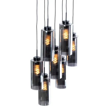 QAZQA Art Deco hanglamp zwart met smoke glas 7-lichts - Laura 7