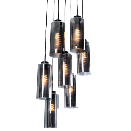 QAZQA Art Deco hanglamp zwart met smoke glas 7-lichts - Laura 8