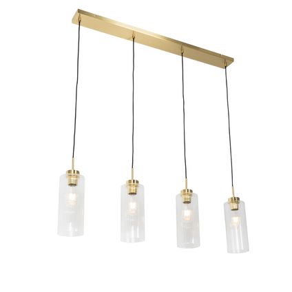 QAZQA Lampe à suspension Art Déco dorée avec verre 4 lumières - Laura