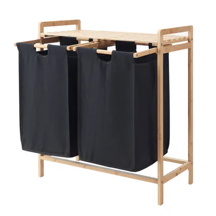 ACAZA - Panier à linge avec 2 sacs à linge extensibles - 44 litres - bambou - Noir 4