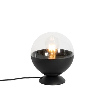 QAZQA Lampe de table rétro noire avec verre clair - Eclipse