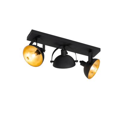 QAZQA Industriële plafondlamp zwart met goud 3-lichts verstelbaar - Magnax