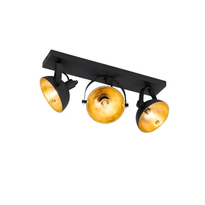 QAZQA Industriële plafondlamp zwart met goud 3-lichts verstelbaar - Magnax 7