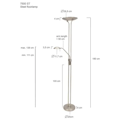 Mexlite vloerlamp Biron H 180cm dim mat chroom 10