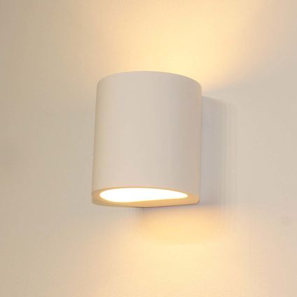 Artdelight wandlamp Plaster rond H 12cm Gips excl. G9 wit