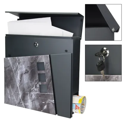 Boîte aux lettres ML-Design 37x36,5x11 cm aspect marbre noir, acier, avec compartiment à journaux 4