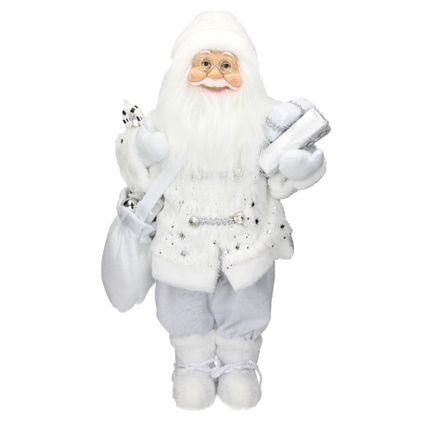 Figurine de Père Noël Traditionnelle ECD Germany en Polyrésine, 24x 14x47 cm, Décoration Blanc