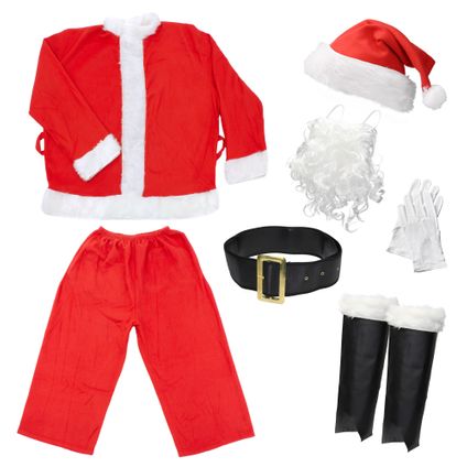 Costume de Père Noël ECD Germany 9 Pièces avec Bonnet, Barbe, Ceinture, Gants, Taille Unique S-XL
