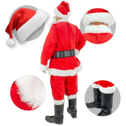 Costume de Père Noël ECD Germany 9 Pièces avec Bonnet, Barbe, Ceinture, Gants, Taille Unique S-XL 6