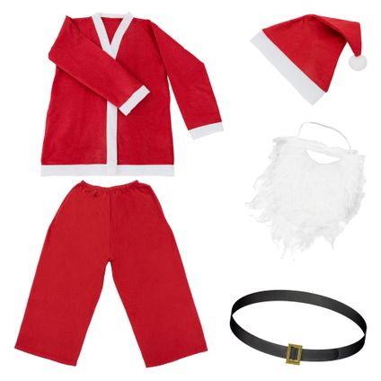 ECD Germany 5-delig kerstman kostuum met top, broek, hoed, baard, riem, één maat S-XL, rood en wit