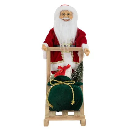 Père Noël Debout sur son Traîneau ECD Germany 30x20x50cm, Polyrésine-Bois, Décoration Sapin de Noël 3