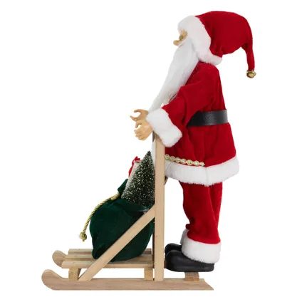 Père Noël Debout sur son Traîneau ECD Germany 30x20x50cm, Polyrésine-Bois, Décoration Sapin de Noël 5