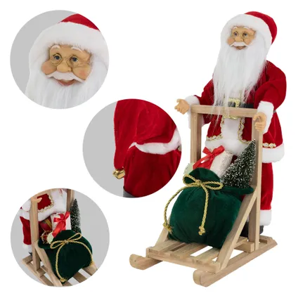 Père Noël Debout sur son Traîneau ECD Germany 30x20x50cm, Polyrésine-Bois, Décoration Sapin de Noël 6