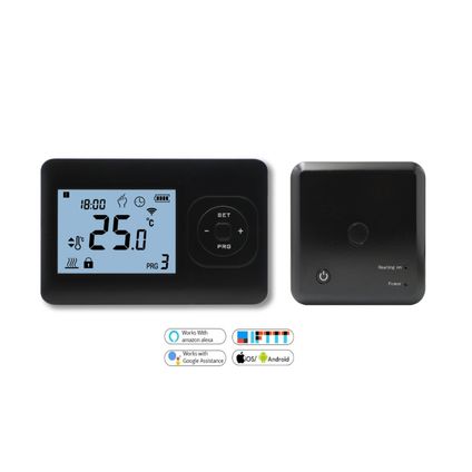 Thermostat noir WiFi QH-Basic avec récepteur en saillie TC-05